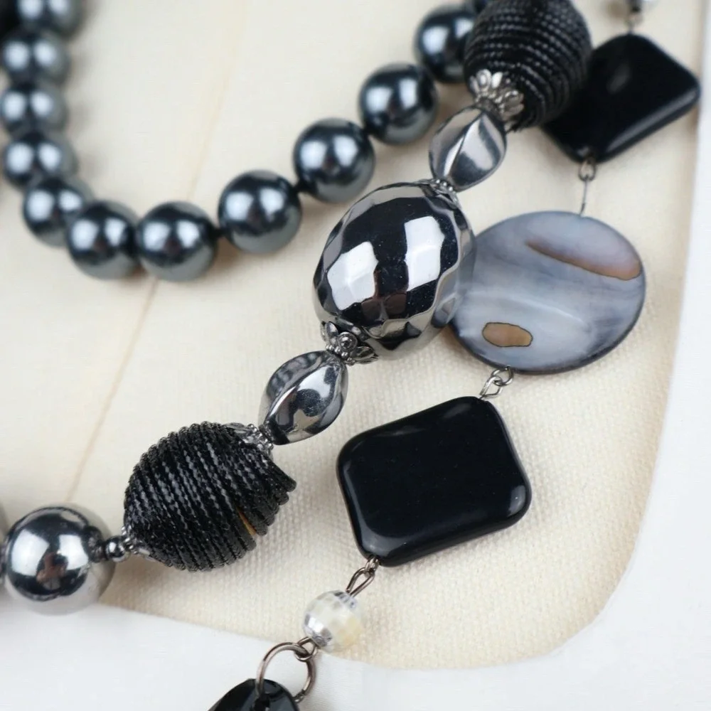 Multi Strand Layering Necklaces (3) Black Silver Chunky Beaded Bold‎ Statement